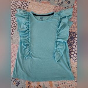 Crown & Ivy Green Ruffled Short Sleeve Blouse